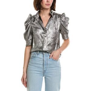 Frame Denim Womens Frame The Shiny Gillian Blouse, Gray